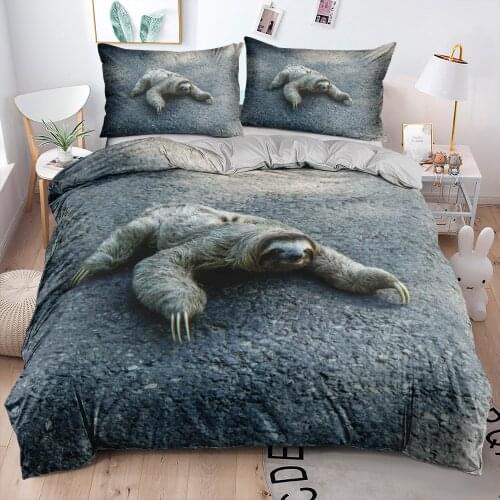3D Animal Custom Design Sloth Gray Comforter Covers Sets Pillowships Bed Linens Twin King Queen Double Single Size Home Textile