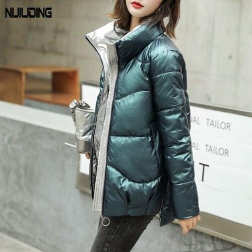 Short Thick Parkas Coat Winter Jackets Women Plus Size 3XL jackets Female Glossy Split Zipper Windbreaker Overcoat Loose Outwear