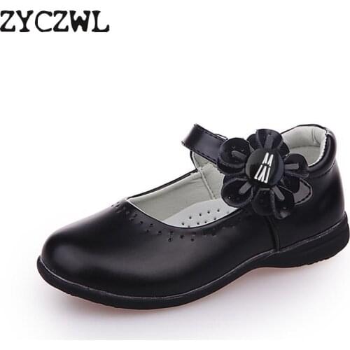 New Summer Girls Princess Leather Shoes For Black Kids Dress Sheos Red Sandals Flowers Fashion Korean Children School Flat Shoes