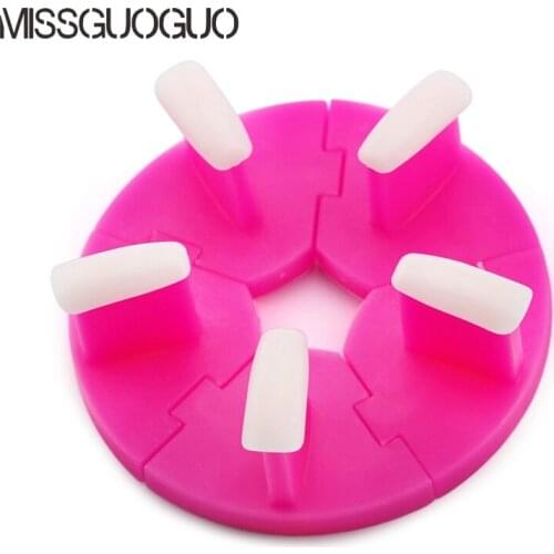 Round plastic Tip Stand With 5pcs tips for practice use Practice display Training Nail False Tips Display Training Tool stand