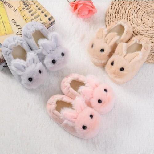Hot Sale Autumn Winter Children Cartoon Rabbit Plush Slippers Warm Non-slip Home Shoes Slipper Female Toddler Girl Shoes Gift
