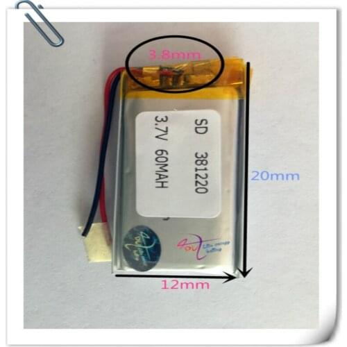 2 pcs 3.7V 60mAh 381220 401220 Lithium Polymer Li-Po Rechargeable Battery For DIY Mp3 MP4 MP5 GPS bluetooth