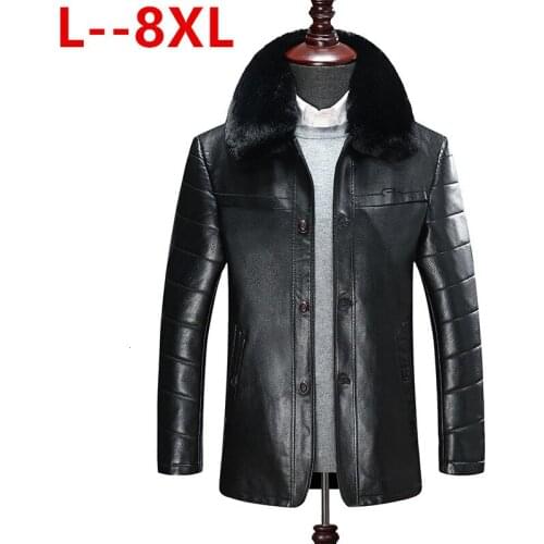 8XL 7XL Men Leather Jacket New Genuine Leather Lamb Winter Coats Male Fur Collar Casual Mens Jackets Velvet Jaqueta Masculino