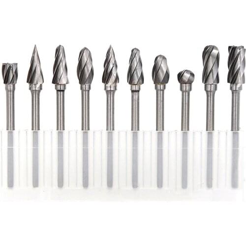 10pcs Aluminum Cut Tungsten Carbide Rotary Burr Set Metal Carving Drilling Polishing Bits with 1/8"(3 mm) Shank for Die Grinder