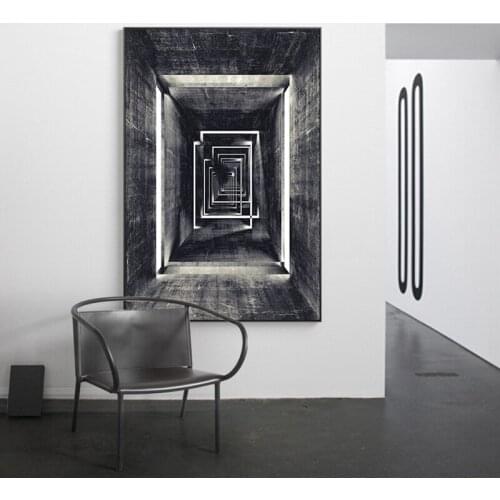 Nordic Black White building geometry corridor wall art Canvas Painting posters Prints wall Pictures for Living Room Morden Decor