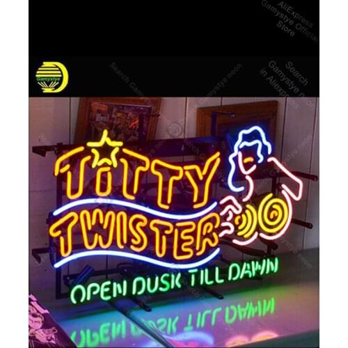 TITTY TWISTER Neon sign OPEN DUSK Glass Tube Bulb Light icons light Advertise Neon Polis Signage Shop Windows Garage Wall Sign