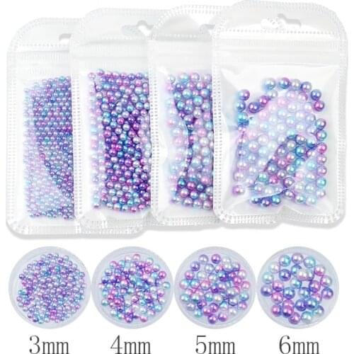 New mixed size 3/4/5/6 / mm non-porous round artificial rainbow color plastic ABS pearl beads clothing bag shoes