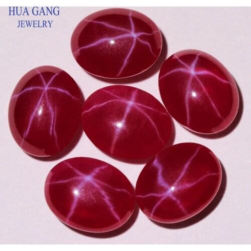 Oval Shape Synthetic Red Star Corundum Stone Cabochon Double Face Beads For Jewelry Making DIY Gems Stones Size 7x9mm 8x10mm