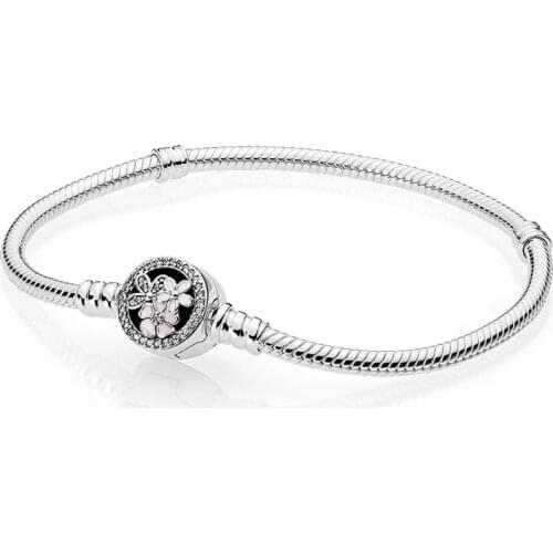 Authentic 925 Sterling Silver Moments Poetic Blooms Fashion Bracelet Fit Pandora Women Bead Charm Bangle Gift DIY Jewelry