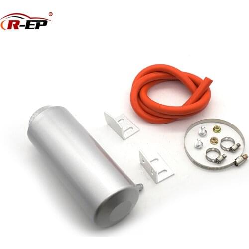 R-EP Cylinder Radiator Coolant Catch Tank Overflow Reservoir Universal 800ML Aluminum Black Silver