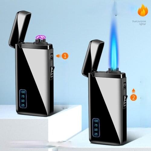 Gas and Electricity Dual-use Charging Double Arc Windproof Gas-filled Lighter Personality Creativity Zapalniczka Plazmowa Gifts