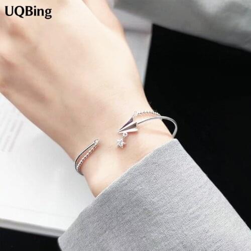 925 Sterling Silver Ball Bead Airplane Bracelets & Bangles Ladies Open Jewelry