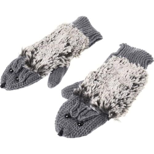 Womens Cartoon Hedgehog Gloves Thicken Winter Hand Warmer Knitted Wrist Mittens R9CC