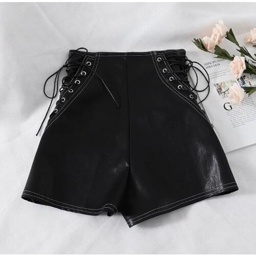 Womens Sexy Low Waist Lace Up Shorts Performance 2019 new for Party Dance Skinny Patent Leather Shorts Women Slim Cut Hot Shorts