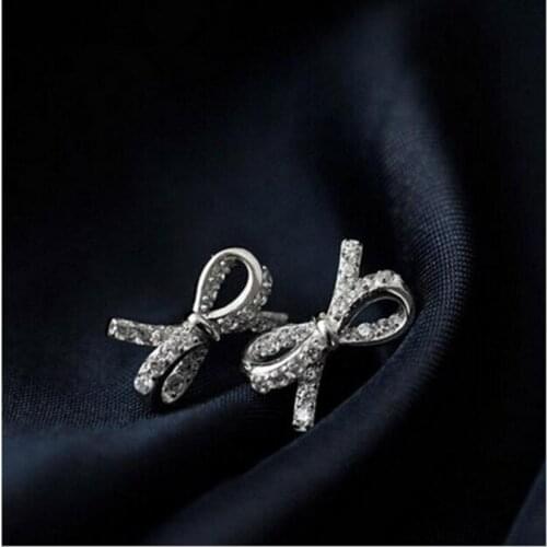 2021 Trend Sweet Zircon Irregular Bowknot 925 Sterling Silver Stud Earrings For Women Girls Accessories Party SE109