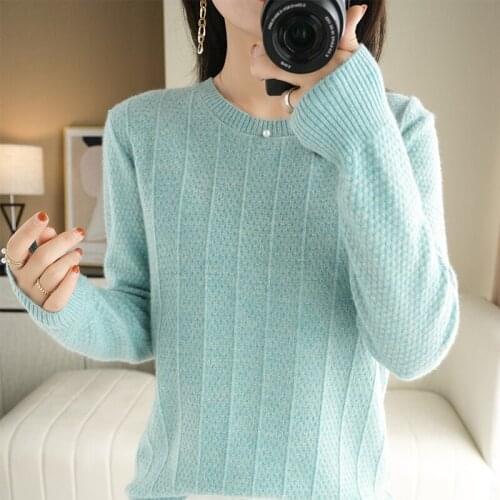 Autumn and winter new round neck pullover sweater women pure wool knitting loose wild temperament foreign style bottoming shirt