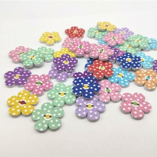 1000pcs 20mm Mixed Polka Dots Flower Wood Buttons Sewing 2 Holes DIY Crafts Embellishments For Scrapbooking Cardmaking