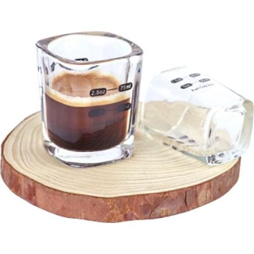 2pcs/Set Square Espresso Cup Thickened Glass Ounce Cup 45ml 75ml Measuring Concentrated Espresso Coffee Cup