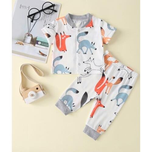 2020 New Summer Sets Breathable Short Sleeve Suits 2pcs Lovely Cartoon T Shirt Shorts Baby Set Cotton Infant Boys Outfit
