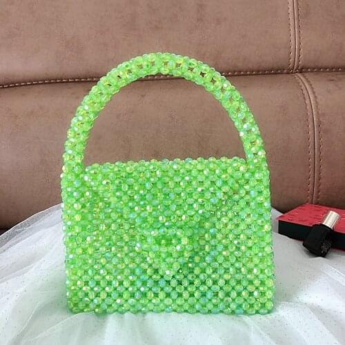 2021 New Fashion Pearl Handbags Green Beads Handmade Bags Handmade Beaded Small Square Bags Heavy Industry Trend Brand Bags