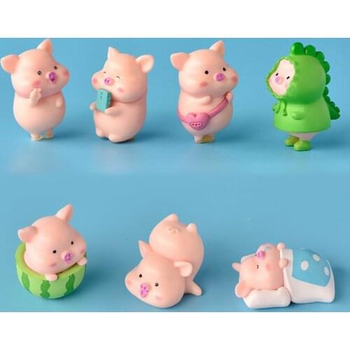 7pcs/set Creative Cute Cartoon Pig Animal Doll Toy Model Statue Figurine Ornament Miniatures Kids Play Toys