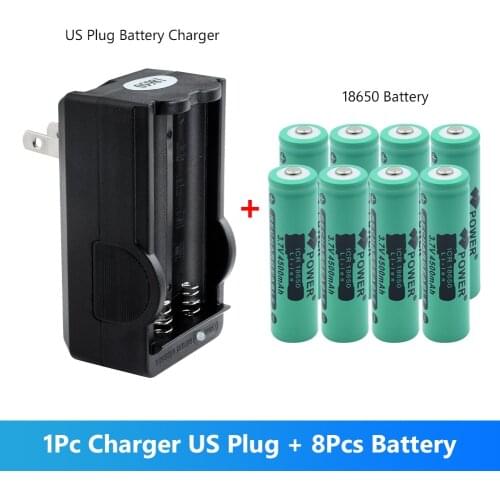 8Pcs 18650 Battery Li-ion 3.7V 4500mAh Rechargeable For Torch +US/EU Plug Charger 8x Rechargeable 18650 Flashlight Battery 3.7V