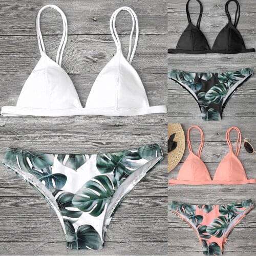 Bikini 2020 Women Swimwear Bikini Set Print Leaves Push-up Padded Bathing Swimsuit Beachwear swimwear women bathing suit women