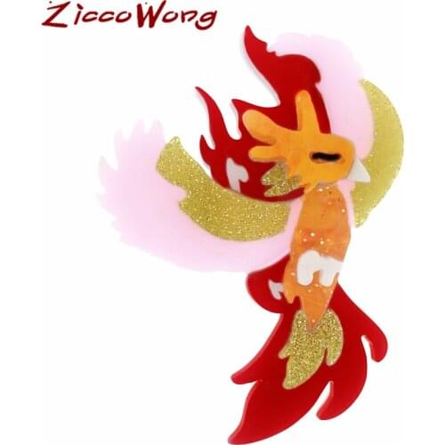 ZiccoWong Fashion Colorful Phoenix Brooch Pins For Women Girl Acrylic Lovely Vivid Firebird Ethnic Style Brooch Lapel Dress Gift