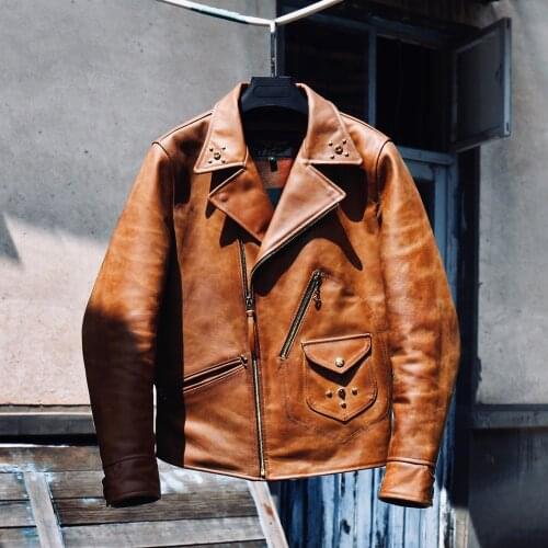 CDJ-64 Super! Read Description! Asian Size Top Quality Stylish Genuine Cowhide Leather Jacket