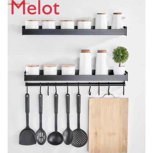 Black kitchen rack wall-mounted punch-free space aluminium seasoning supplies storage rack household Daquan