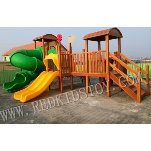 Antirot Natural Color Wooden Outdoor Playground For Preschool