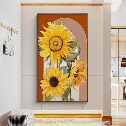 Modern Abstract Sunflower Canvas Painting Poster and Print Flower Plant Wall Art Picture for Living Room Bedroom Home Decoration