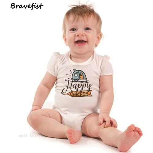 Happy Camper Newborn Jumpsuits Infant Rompers Short Sleeve Summer Baby Boys Girsl Clothes Kids Outfits Cotton Cartoon Onesies