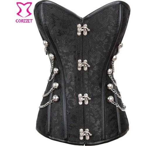 Plus Size Waist Trainer Corset Black Corselet Overbust Steel Boned Steampunk Corsets And Bustiers Gotico Korsett for Women 6XL