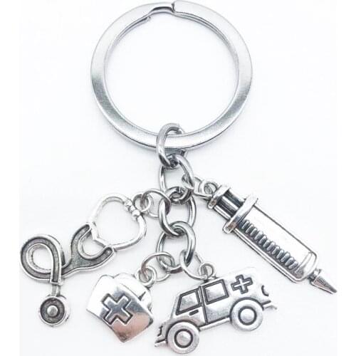 Creative Fashion Hospital Ambulance Medical Kit Key Chain Medical Syringe Syringe Personality Keychain
