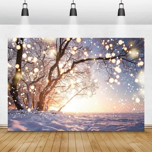 Laeacco Winter Photo Backgrounds Forest Snow Trees Light Bokeh Baby Family Portrait Photography Backdrops For Photo Studio Props