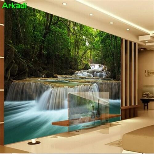 Woods Waterfall landscape scenery sofa TV background wall living room wallpaper decoration photo mural custom any size