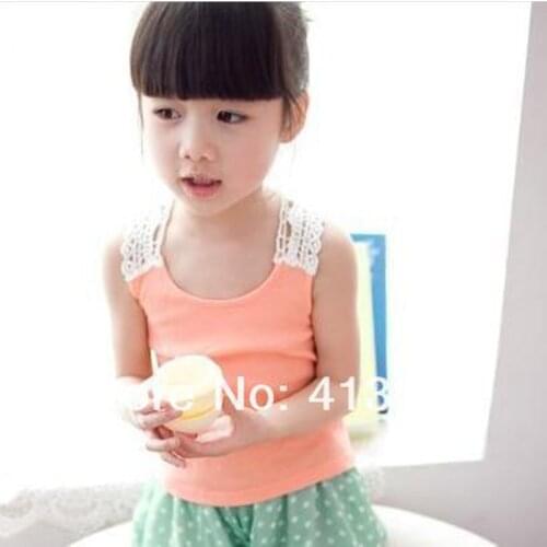 LOVE DD&MM Girls Clothing T-Shirts 2021 In Stock Summer Girls Vest Tops Soft Cotton Back Lace Baby Girl T-Shirts