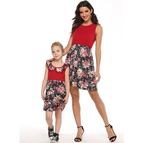2021 Mother Daughter Macthing Dresses Family Set Flower Mom Mum Baby Mommy and Me Clothes Fashion Women Girls Cotton Dress