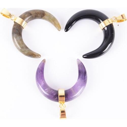 Fashion Natural Stone Crescent Charming Crystal Beads Half Moon Pendant Without Chain Wire Fit DIY Necklace D859-D862