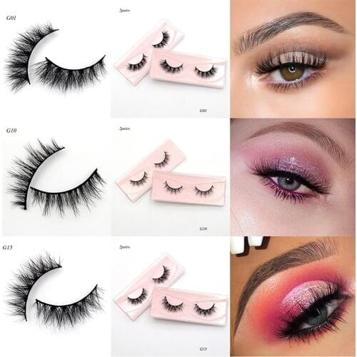 Visofree 2 Pair 3D Mink Eyelashes Set Fluffy Eyelashes 100% Cruelty-free Black Cotton Bank Lashes With Eyelash Natural Long lash