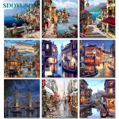SDOYUNO City Lanscape Paint By Numbers Kits Scenery DIY 60x75cm Oil Painting By Numbers On Canvas Frameless Acrylic Handpaint De
