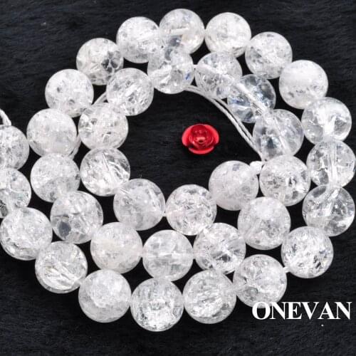 ONEVAN Natural White Cracked Crystal Quartz Beads Smooth Round Stone Bracelet Necklace Jewelry Making Diy Accessories Design