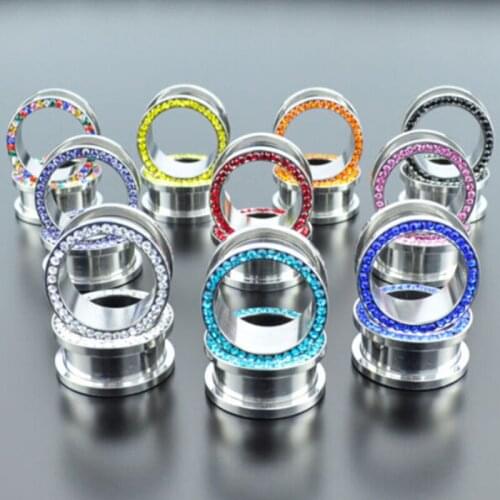 Wholesale Multi Colors CZ Gem Rhinestones Ear Gauges Stainless Steel Screw Fit Flesh Tunnels Gauge Plugs Eyelet SRP006