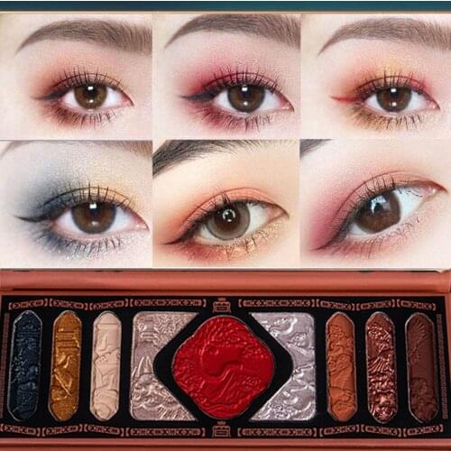 Durable Shine Chinese Ancient Phoenix Embossed Eyeshadow Palette Luxury Eyeshadow Sequins Waterproof Eye Shadow Cosmetic Beauty