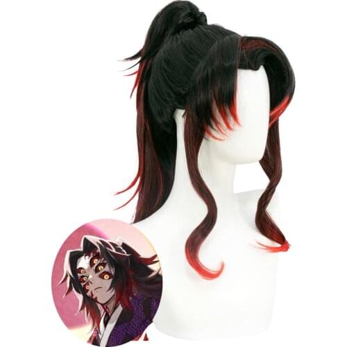 HSIU Anime Demon Slayer Kimetsu no Yaiba cosplay Kokushibou Wig Black Red Hair Free Brand Intranet