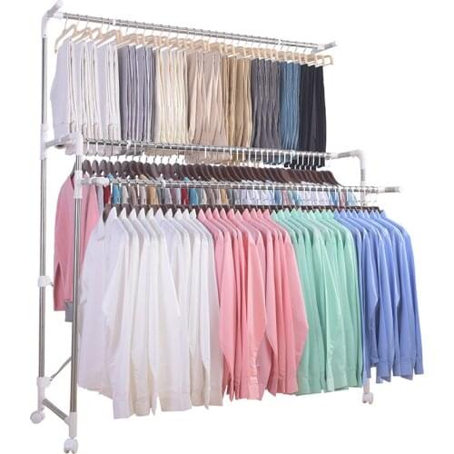 Clothes-drying Rack Landing Folding Indoor Double-pole Balcony Household Retractable Clothes-drying Pole Mobile Lifting Cool Clo