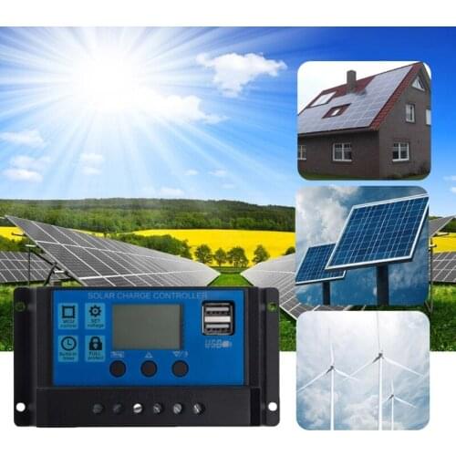 PWM 10/20/30A Dual USB Solar Panel Battery Regulator Charge Controller 12/24V LCD