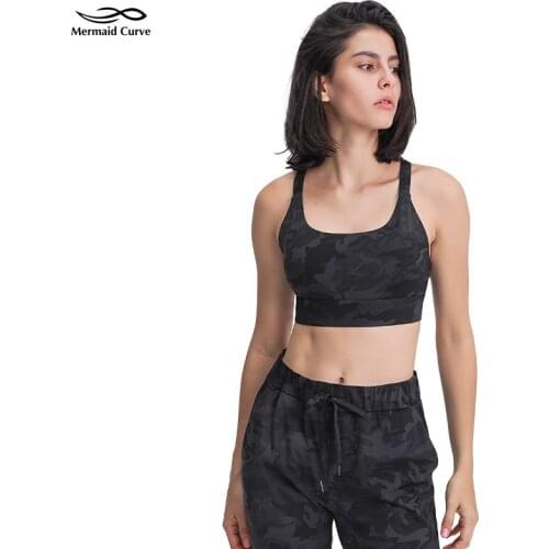 Mermaid Curve Strap Three-row Buckle Adjustable Sports Bra Cross Hollow Fitness Underwear Women Autumn Winter Yoga Top Tank