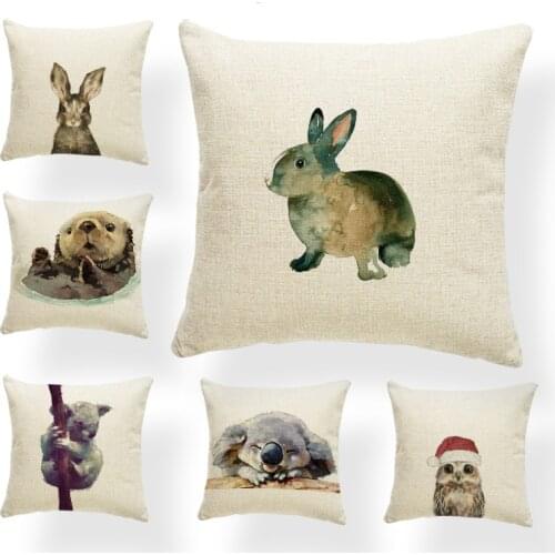Animals Christmas Pillow Easter Rabbit Cartoon Watercolor Owl Book Otter Wolf Nordic Pillow Koala Cushions Decoration For Home